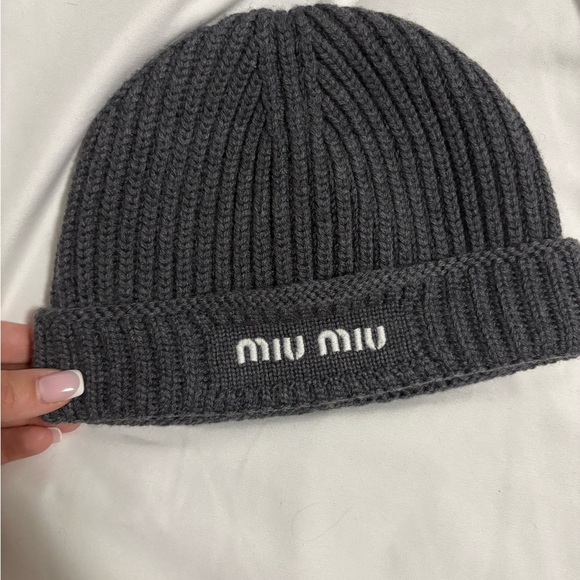 Miu Miu Charcoal Ribbed Beanie main image 3